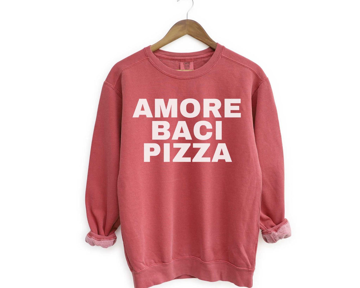 Amore Baci Pizza (Love Kisses Pizza) Sweatshirt in Crimson