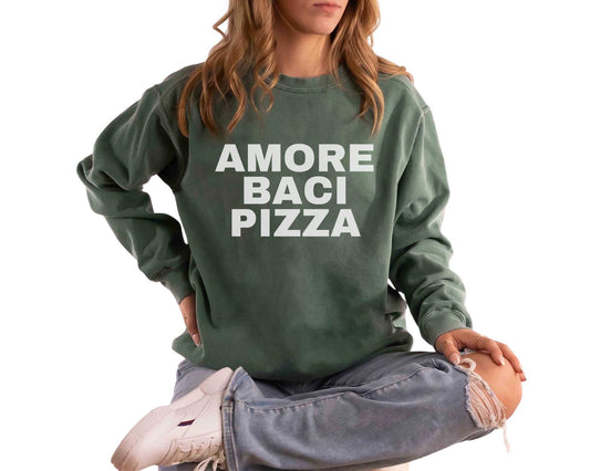 Amore Baci Pizza (Love Kisses Pizza) Sweatshirt in Light Green