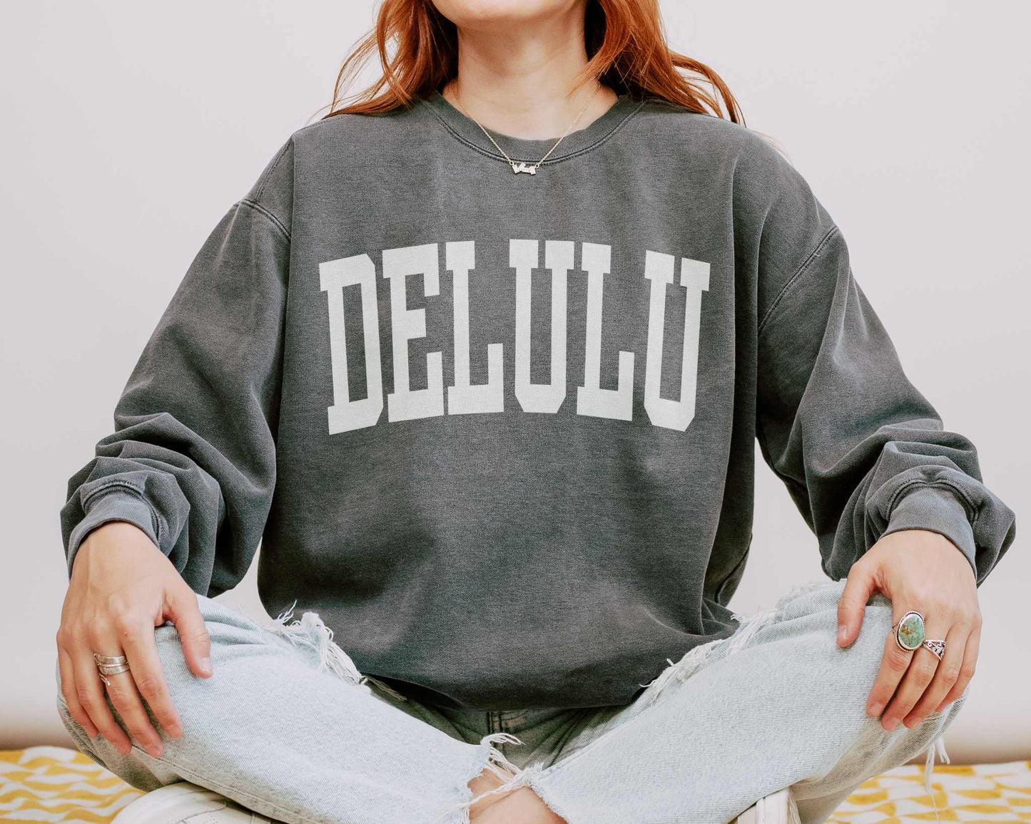 Delulu Delusional Preppy Comfort Colors Sweatshirt in Pepper.