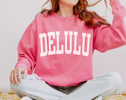 Delulu Delusional Preppy Comfort Colors Sweatshirt in Watermelon.