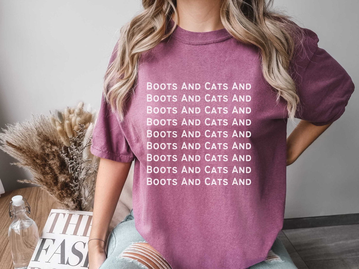 Funny Beatboxing "Boots And Cats" T-Shirt in Berry