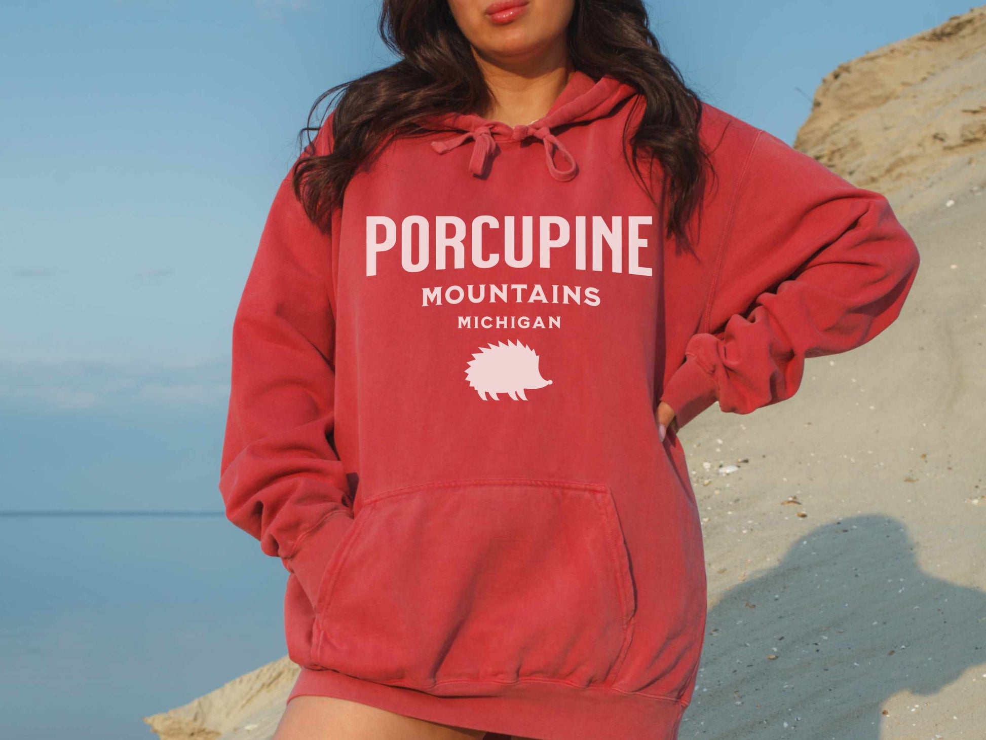 Porcupine Mountains Comfort Colors Hoodie in Crimson