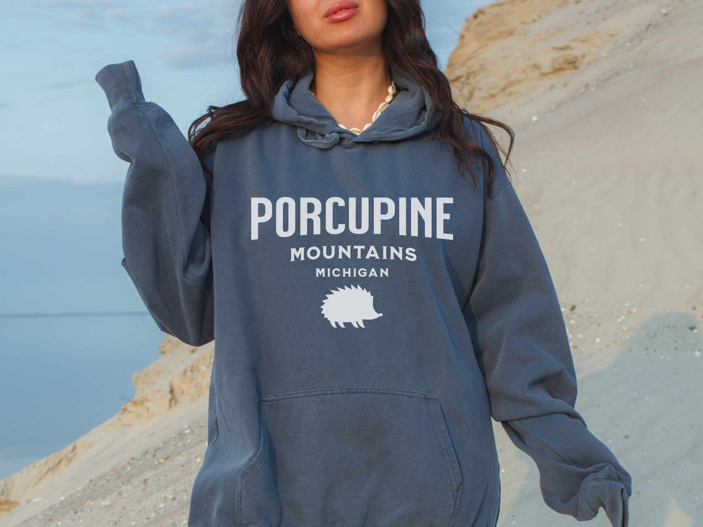 Porcupine Mountains Comfort Colors Hoodie in Denim