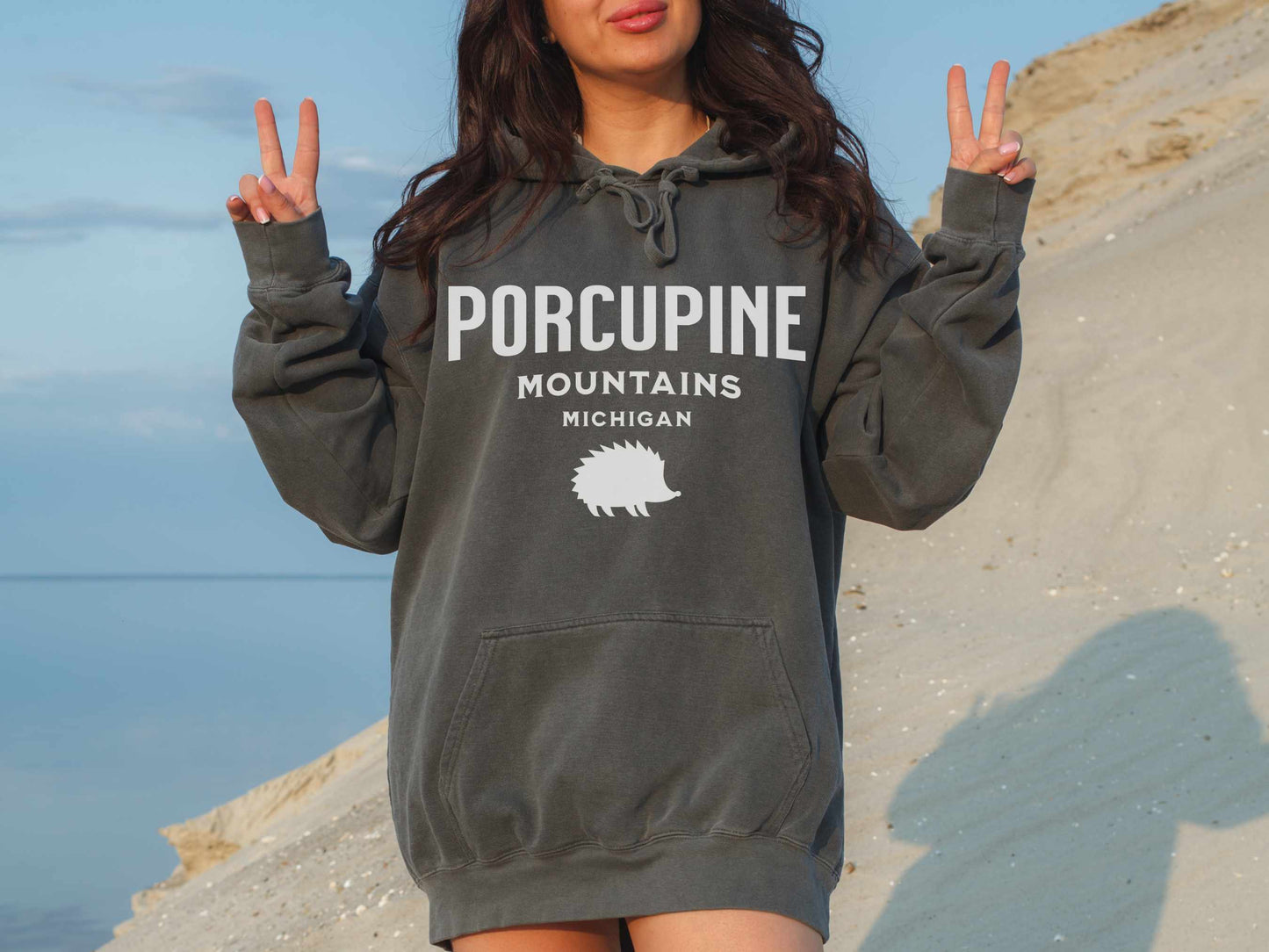 Porcupine Mountains Comfort Colors Hoodie in Pepper