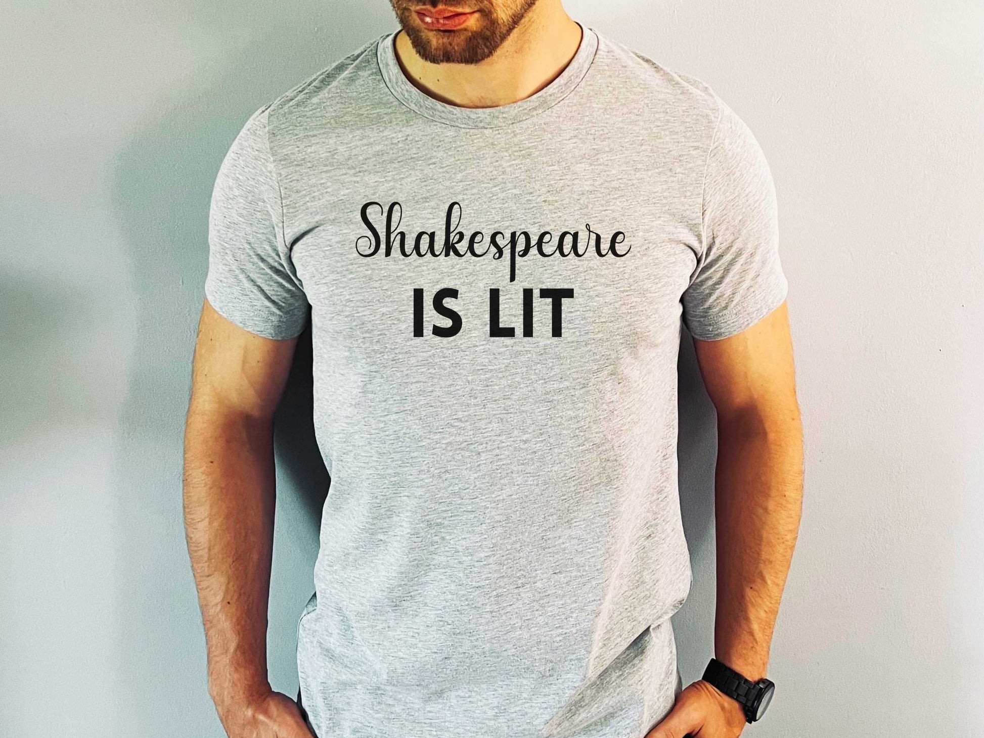 Punny Shakespeare is Lit T-Shirt on a man