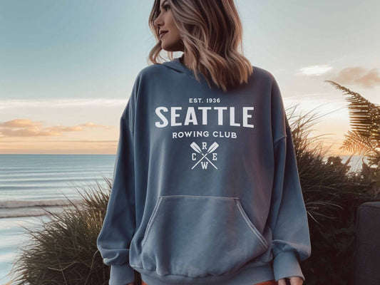 Seattle Rowing Club Comfort Comfort Colors Hoodie in Blue Jean