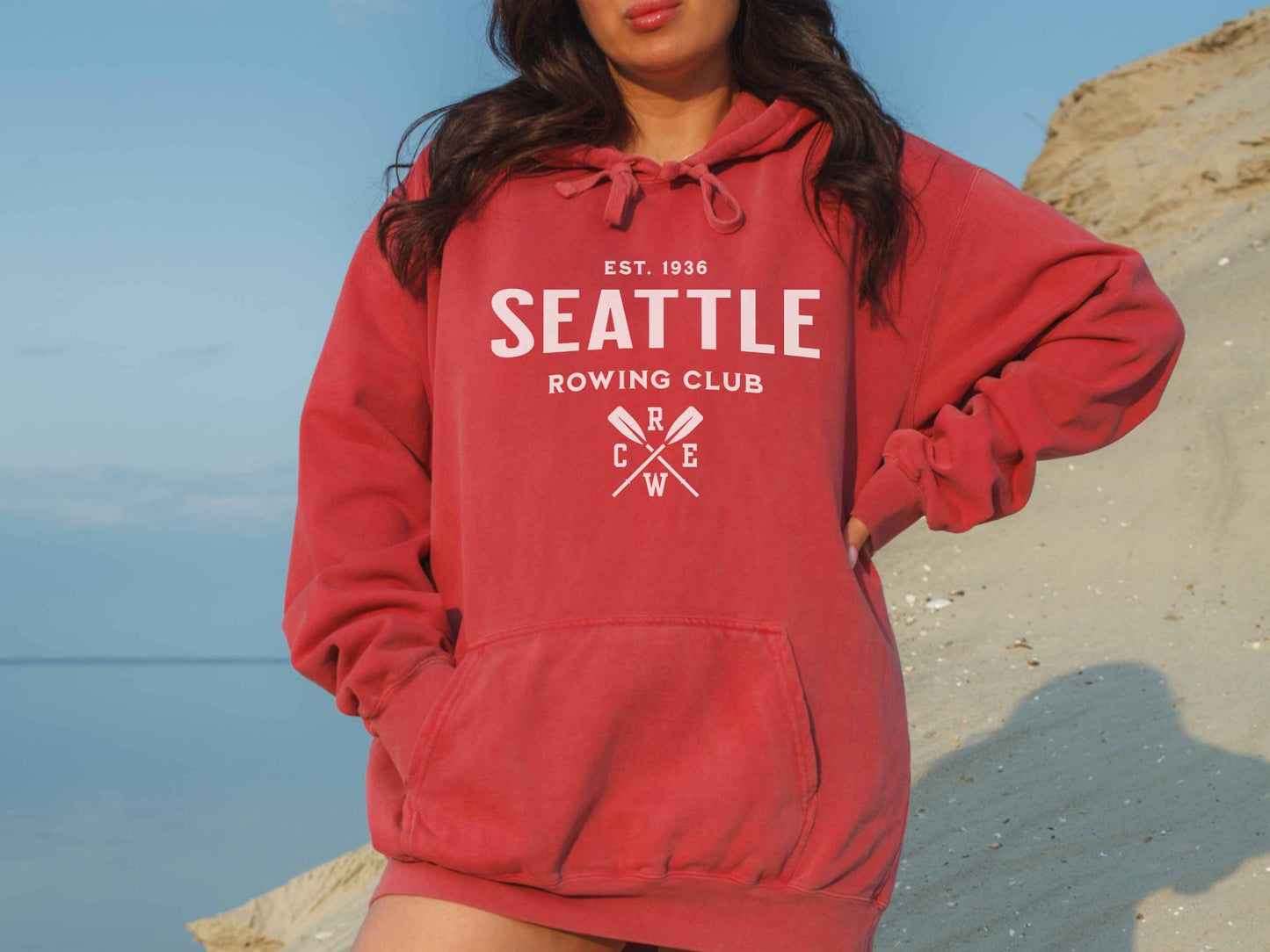 Seattle Rowing Club Comfort Comfort Colors Hoodie in Crimson