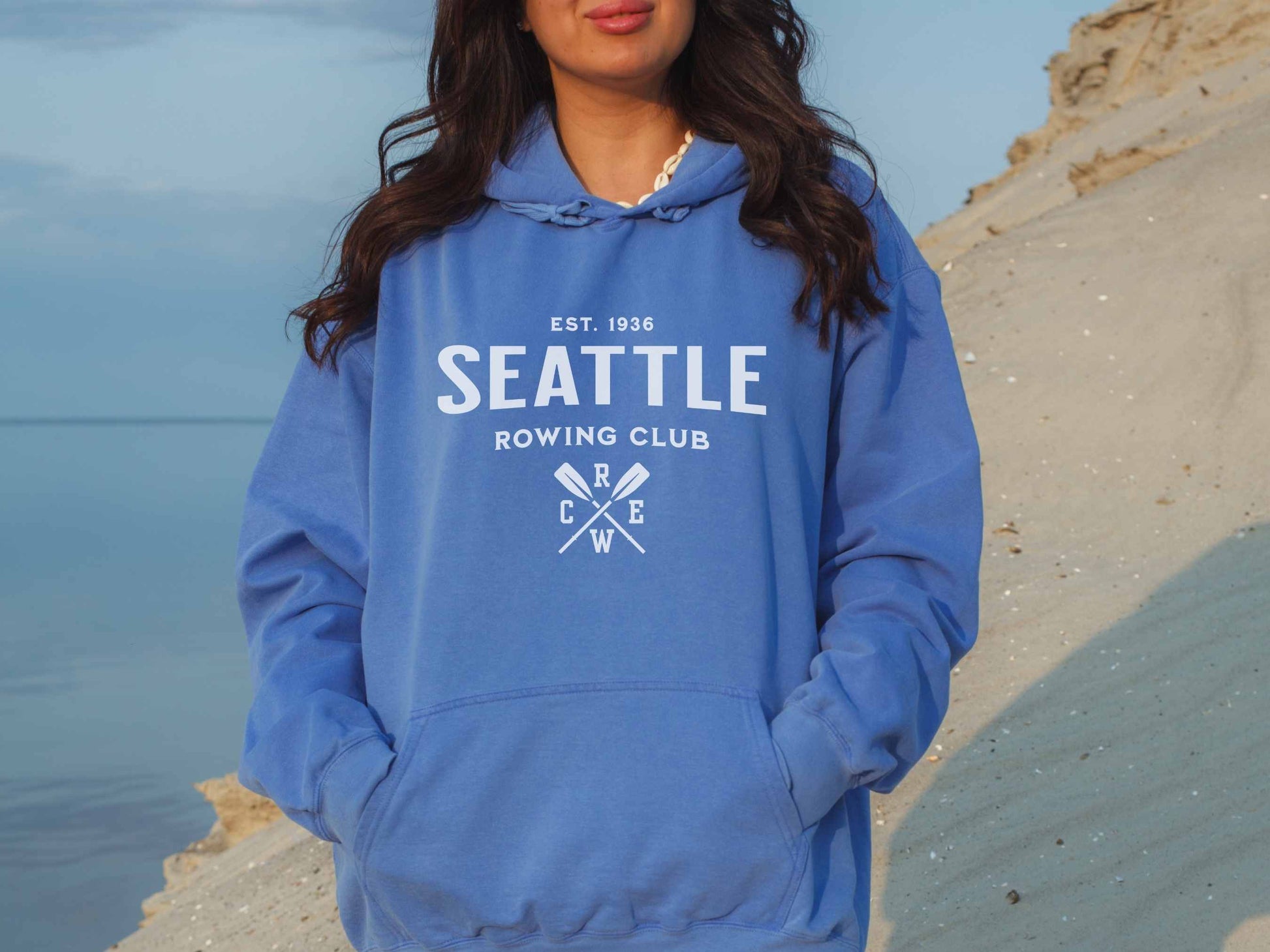 Seattle Rowing Club Comfort Comfort Colors Hoodie in Flo Blue