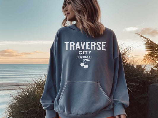 Traverse City Comfort Colors Hoodie in Blue Jean
