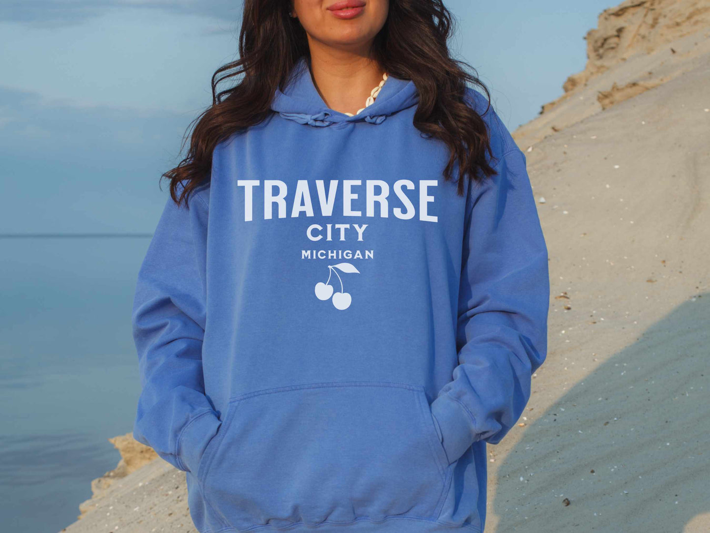 Traverse City Comfort Colors Hoodie in Flo Blue