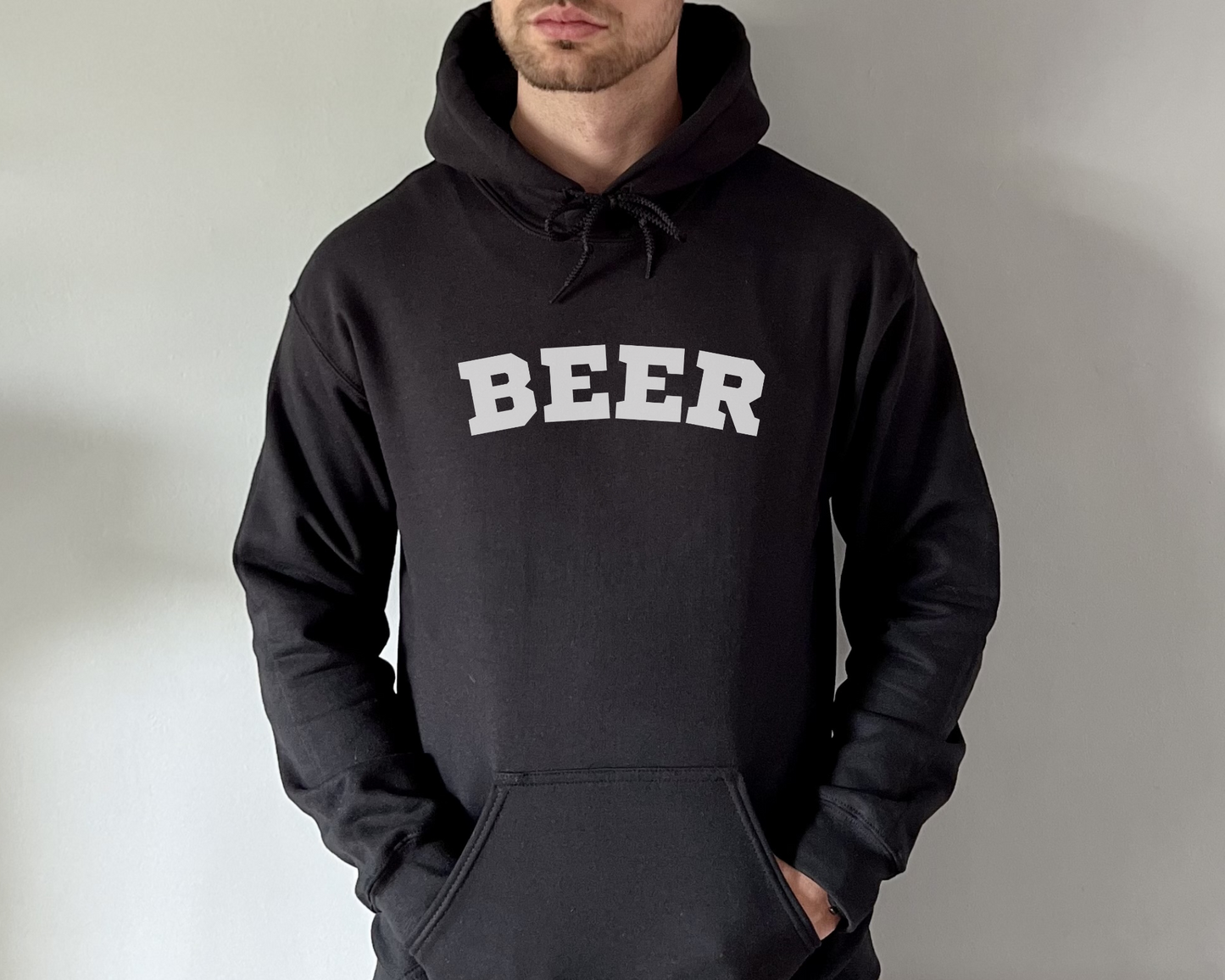 Beer Hoodie in Black, male model