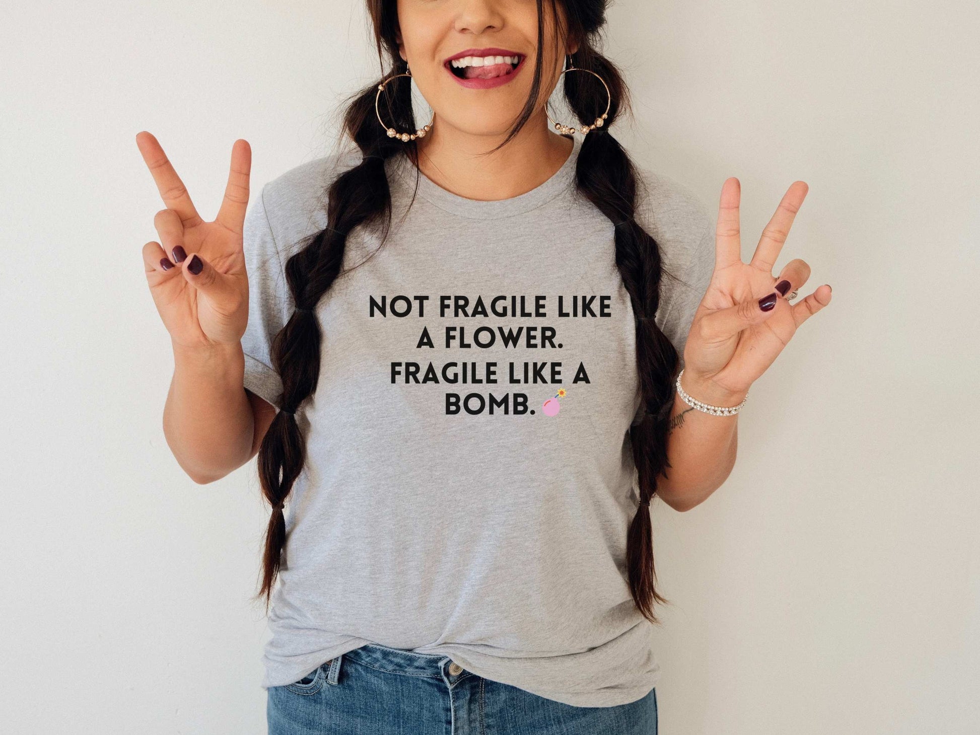 Fragile Like a Bomb Frida Kahlo T-Shirt in Athletic Heather