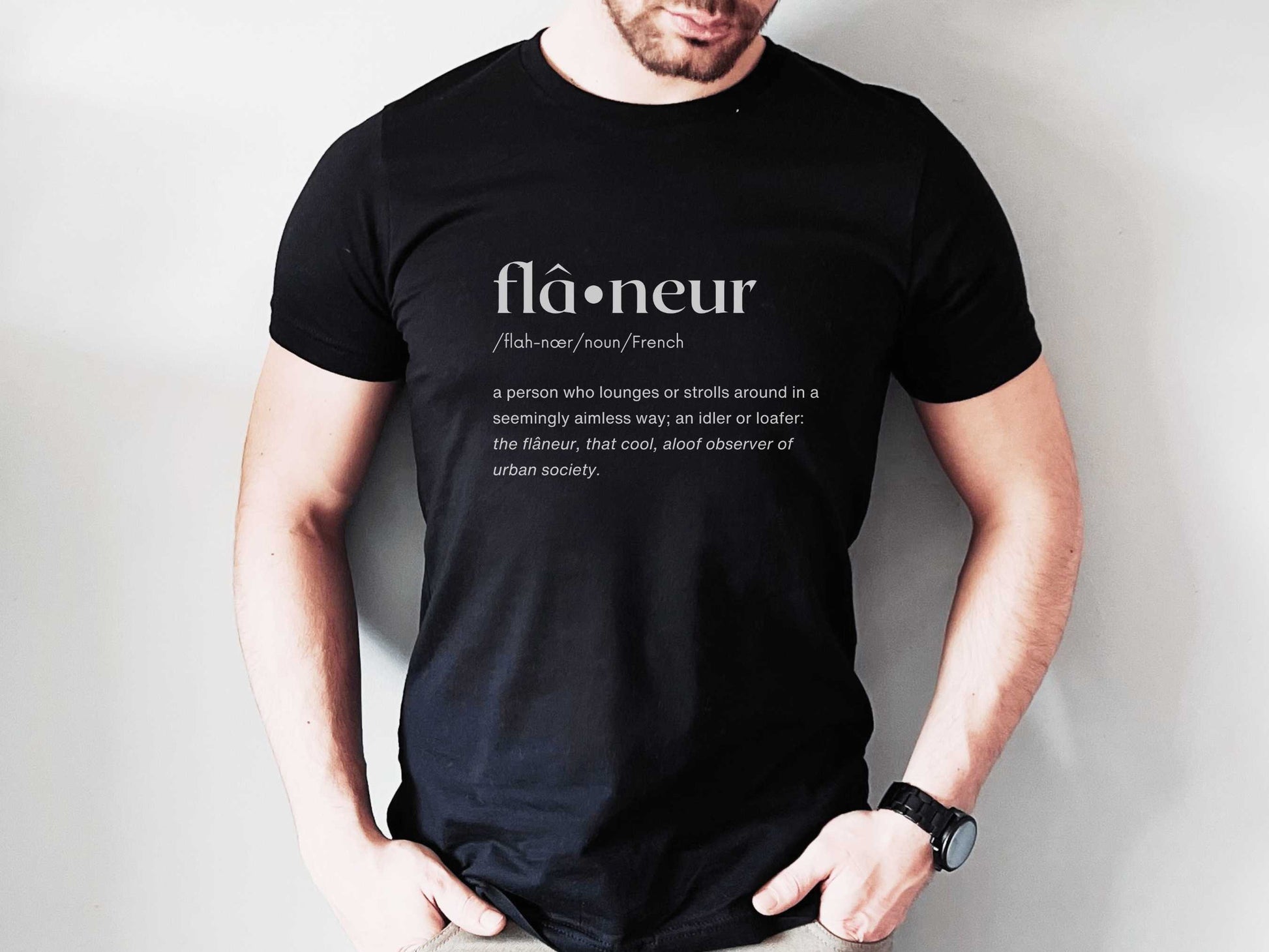 Flâneur "Wanderer" French Word T-Shirt in Black