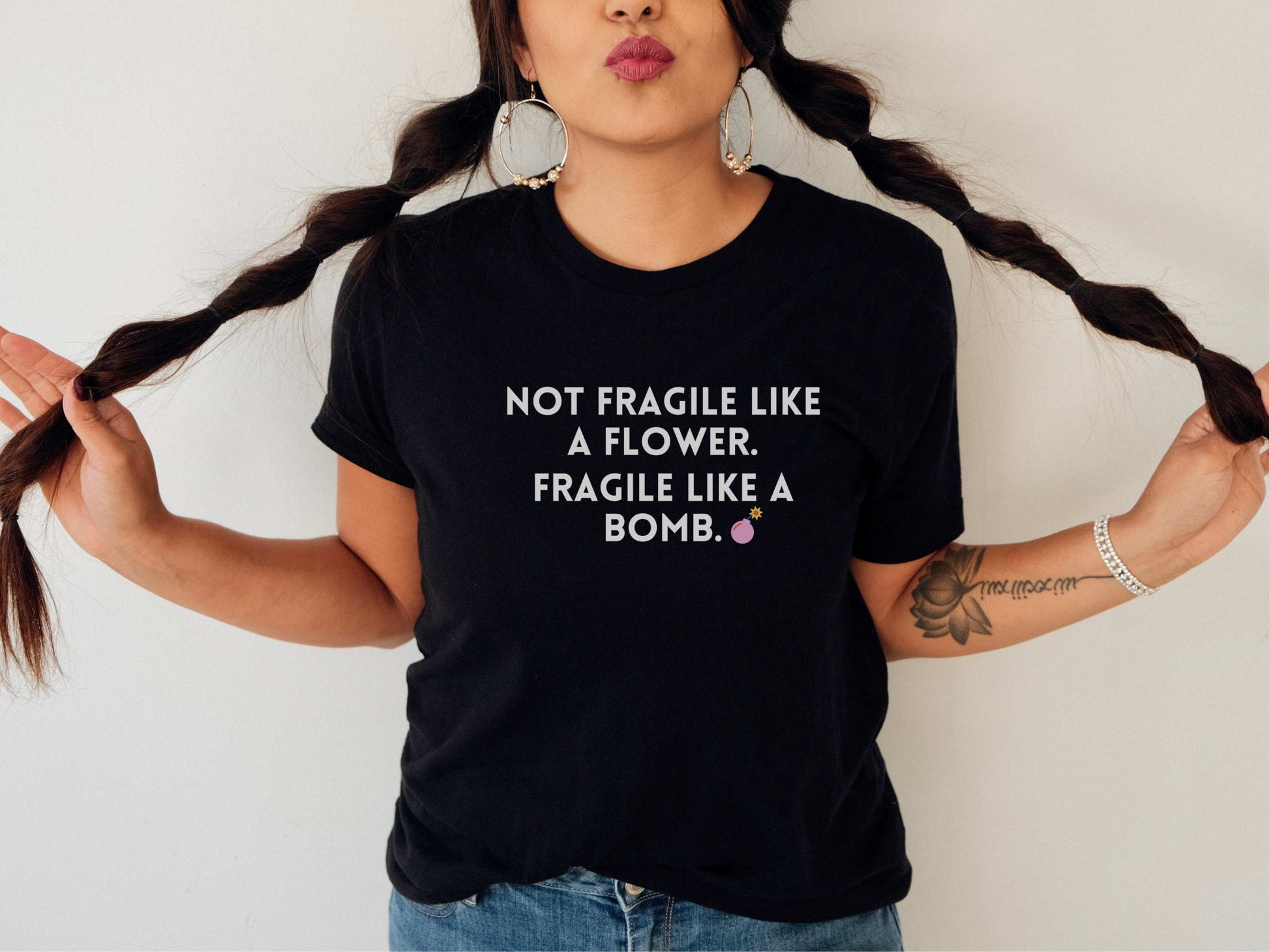 Fragile Like a Bomb Frida Kahlo T-Shirt in Black
