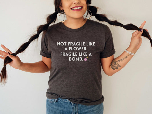 Fragile Like a Bomb Frida Kahlo T-Shirt in Dark Gray Heather