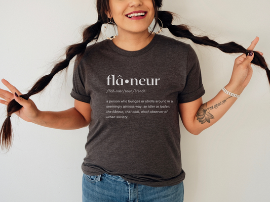 Flâneur "Wanderer" French Word T-Shirt in Dark Gray Heather