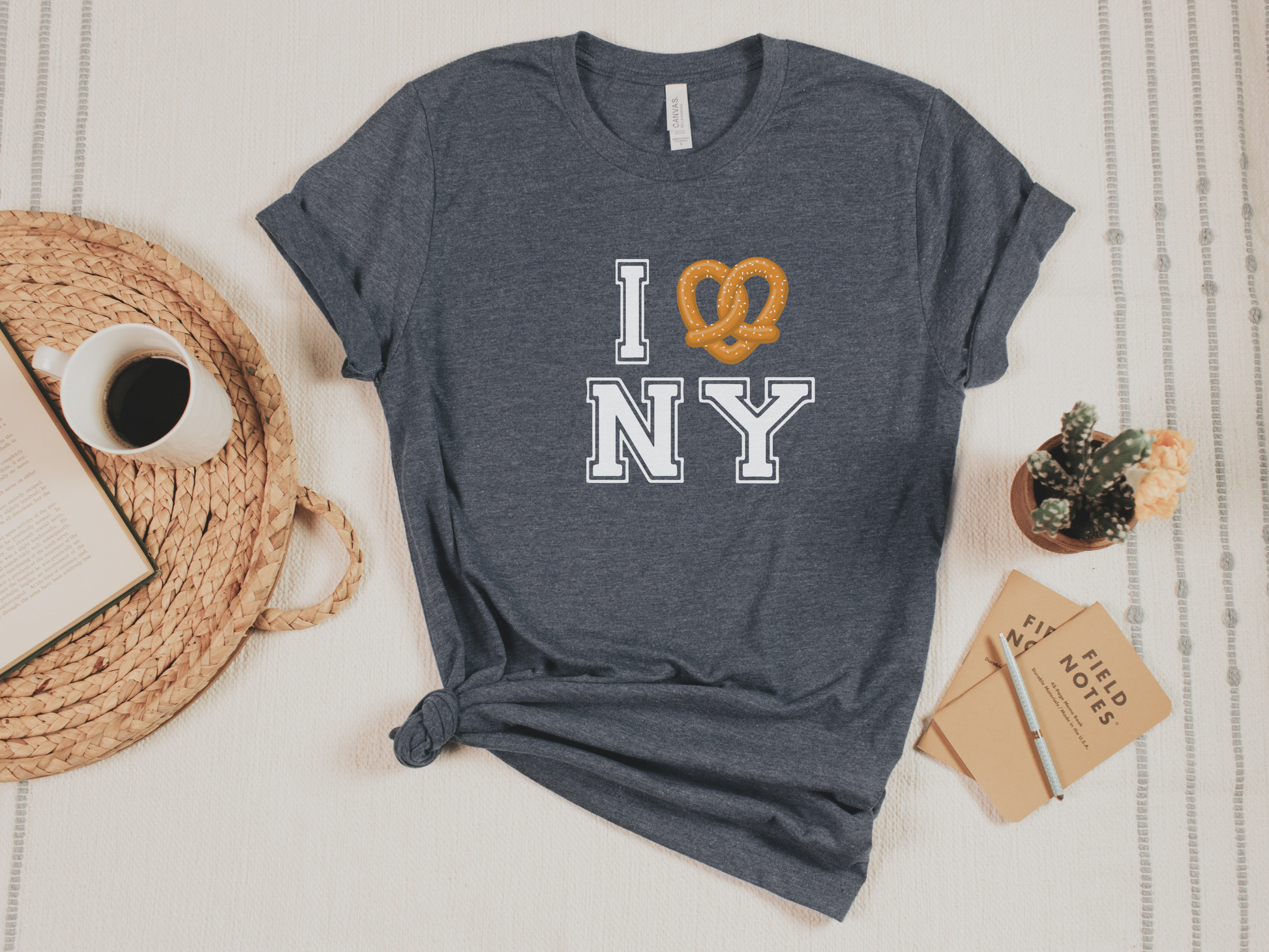 I Love (Pretzel) New York T-Shirt in Heather Navy