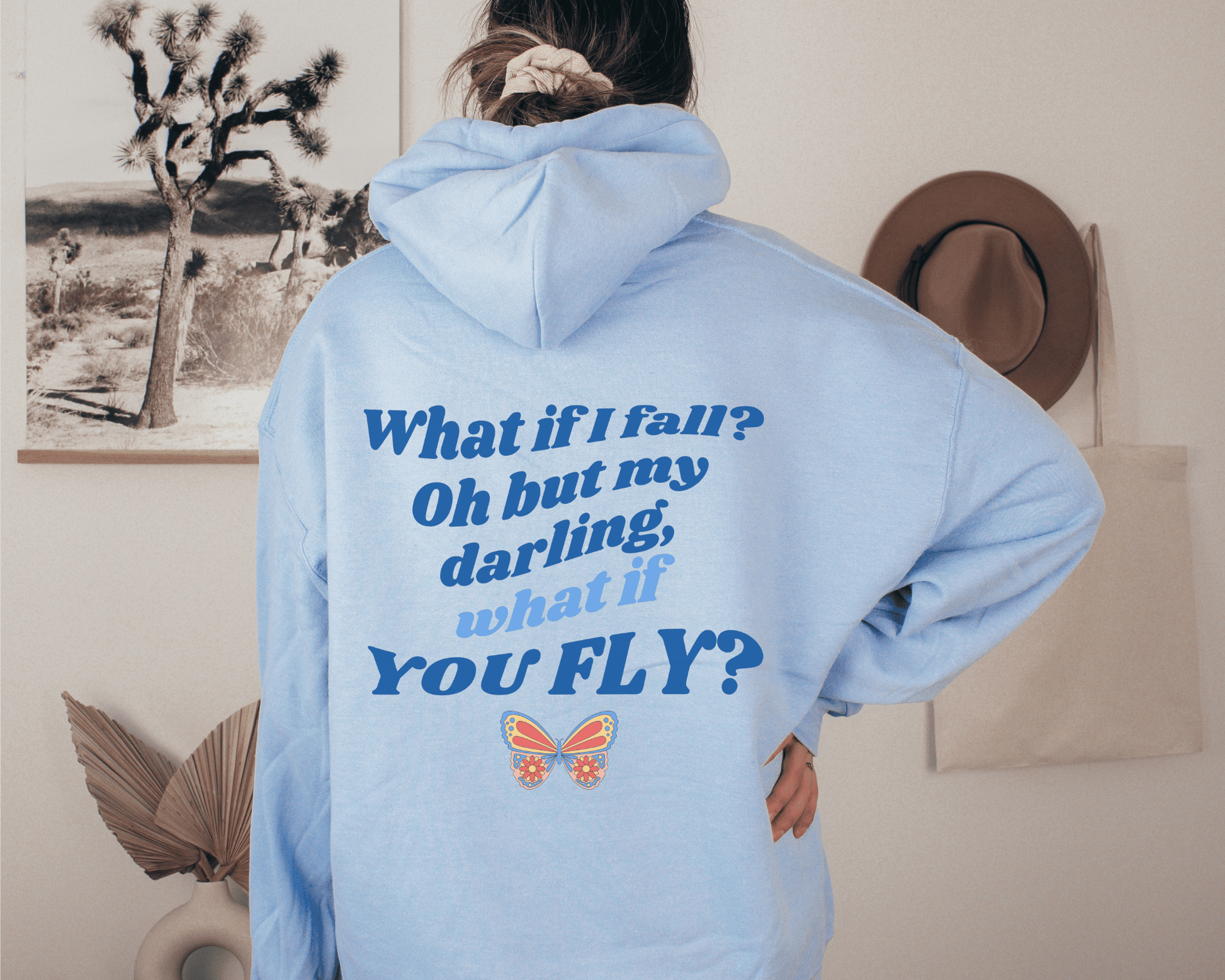 Retro What if You Fly Hoodie in Light Blue