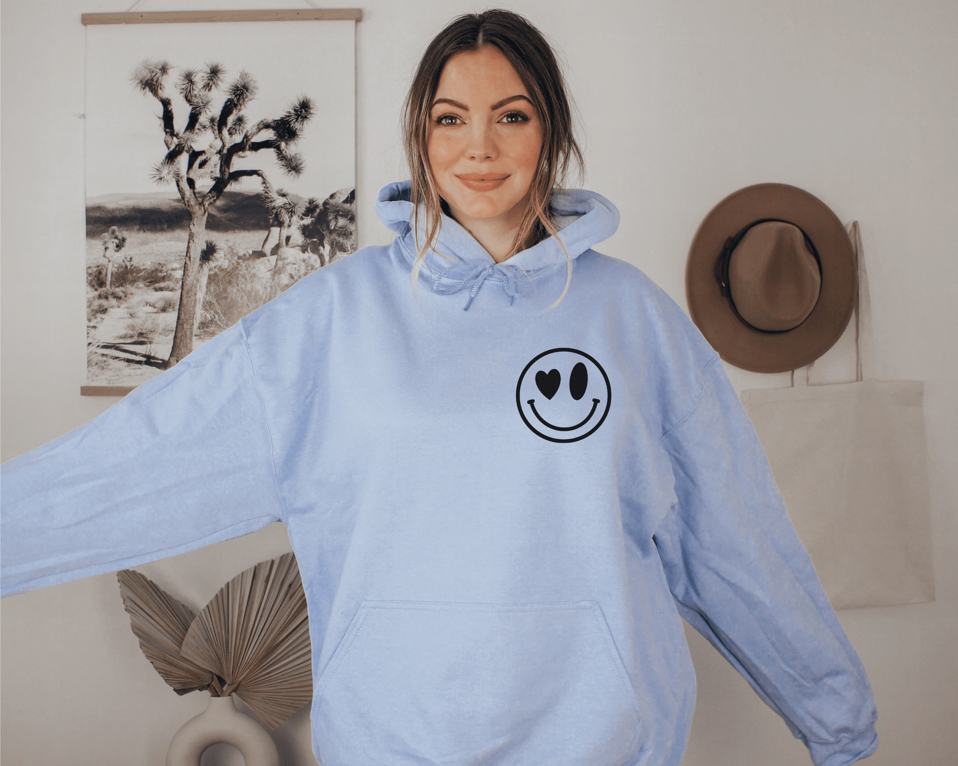 Grow with the Flow Hoodie in Light Blue, front of hoodie.