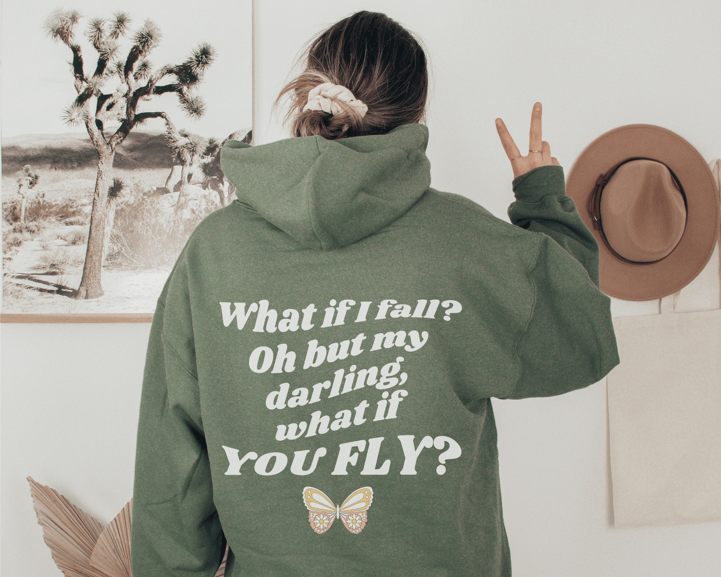Retro What if You Fly Hoodie in Military Green
