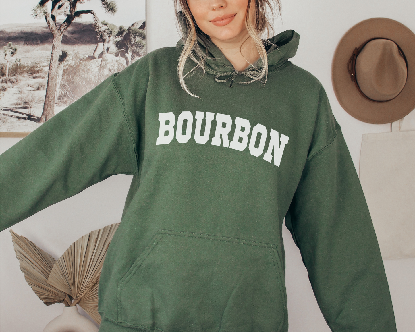 Bourbon Hoodie in Military Green on a Female
