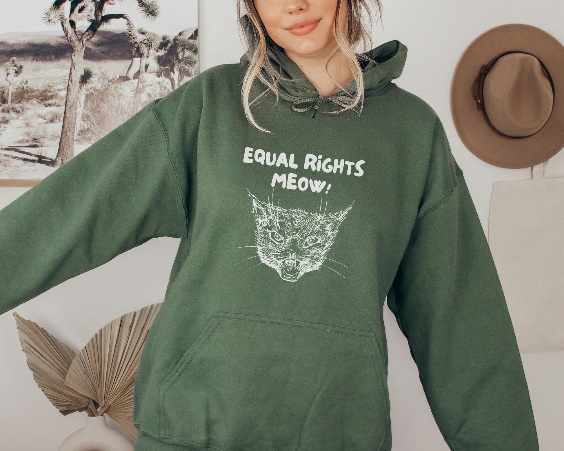 Equal Rights Meow Hoodie in Military Green