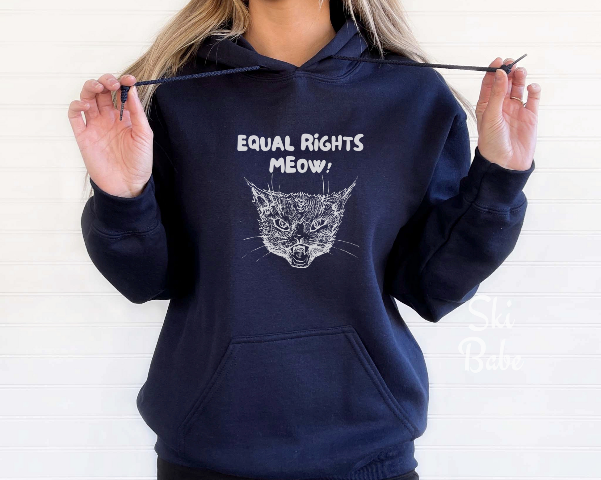 Equal Rights Meow Hoodie in navy