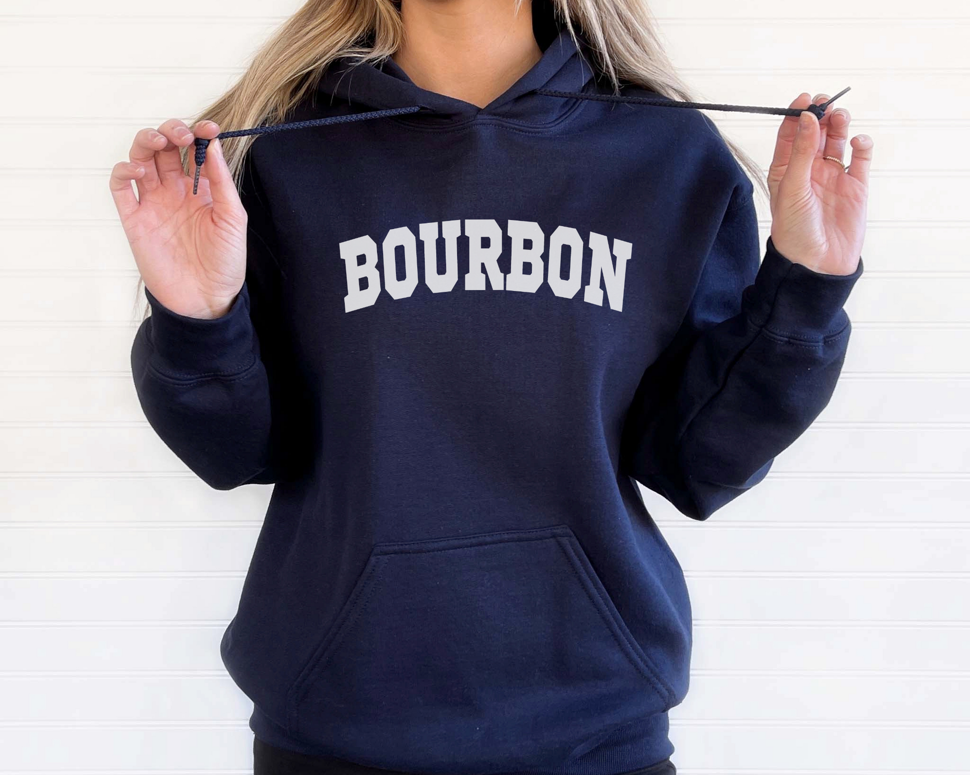Bourbon Hoodie in Navy on a Female