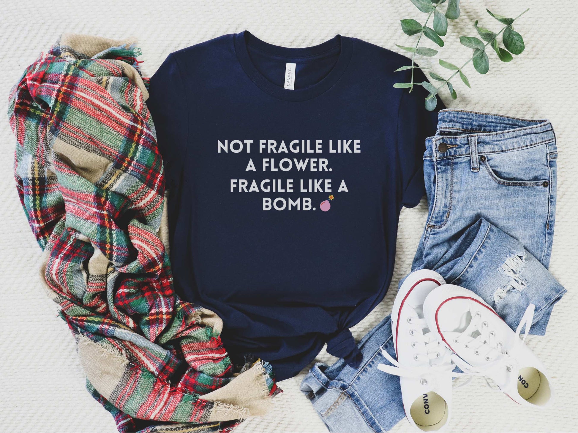 Fragile Like a Bomb Frida Kahlo T-Shirt in Navy