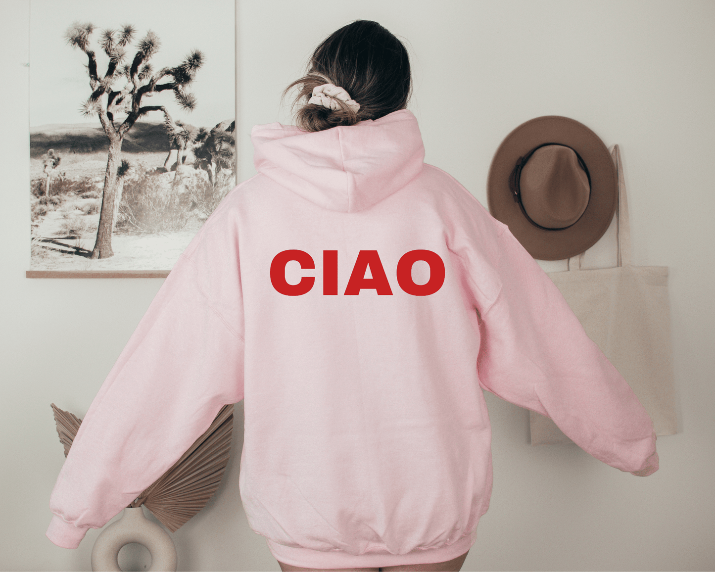 Ciao Scooter Hoodie in Pink, back of hoodie.