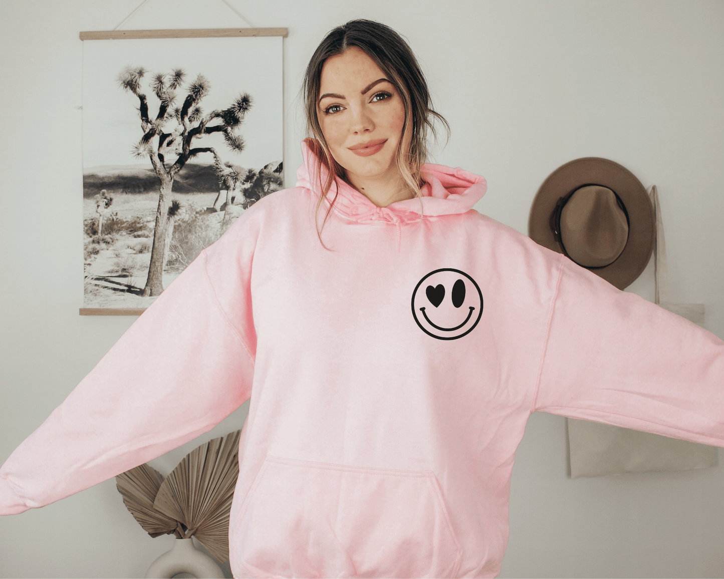 Grow with the Flow Hoodie in Pink, front of hoodie.