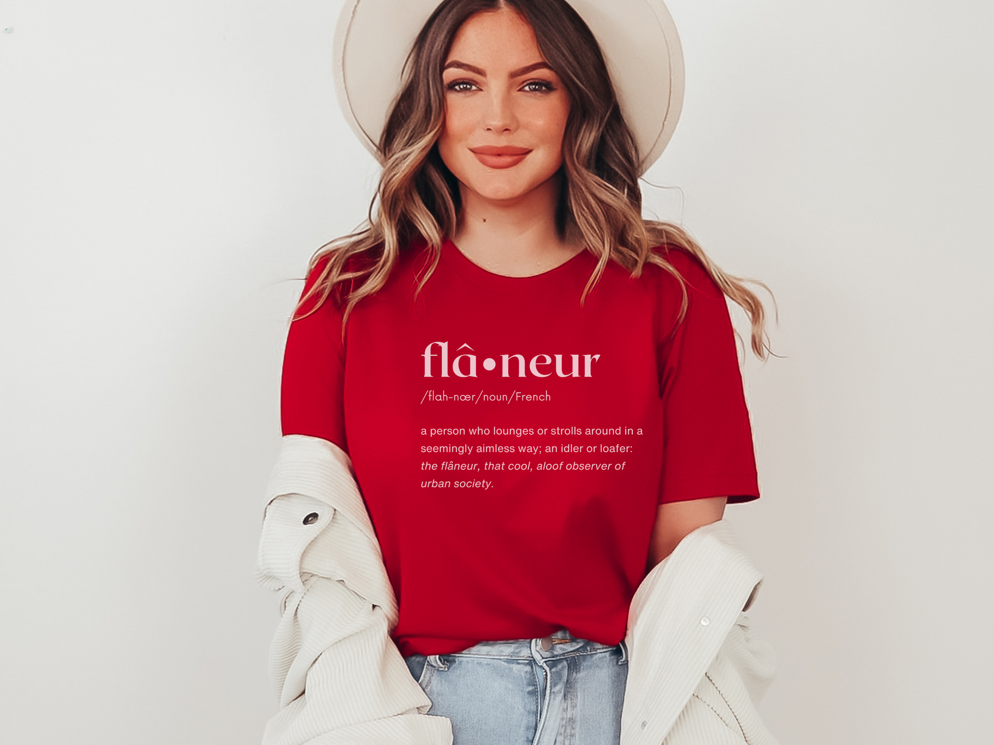 Flâneur "Wanderer" French Word T-Shirt in Red