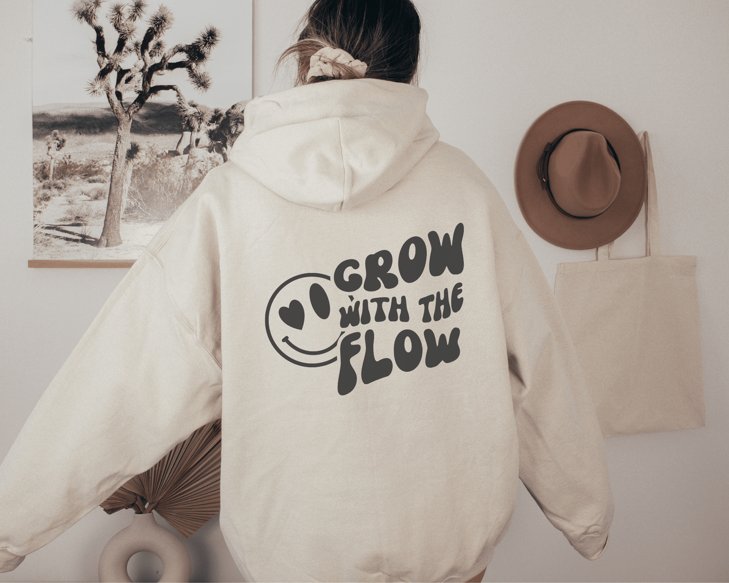 Grow with the Flow Hoodie in Sand, back of hoodie.