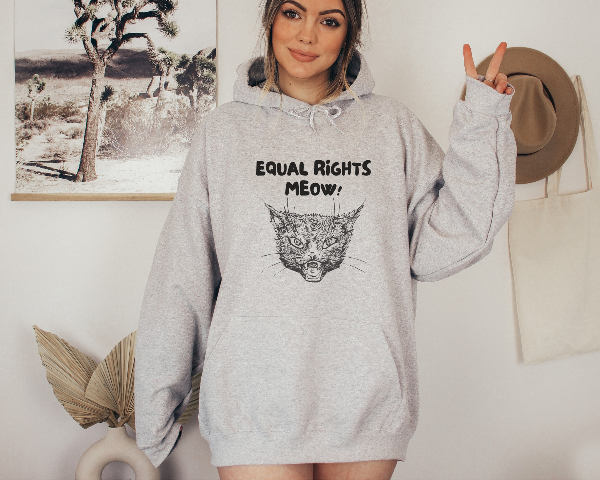Equal Rights Meow Hoodie in Sport Gray