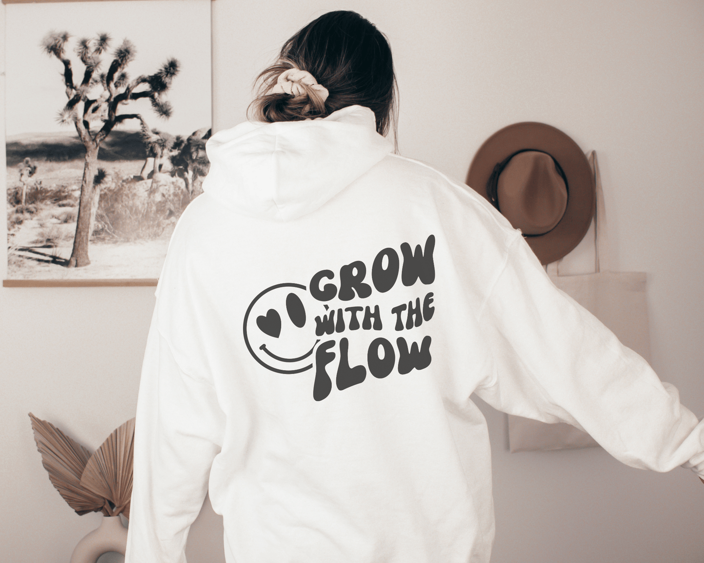 Grow with the Flow Hoodie in White, back of hoodie.