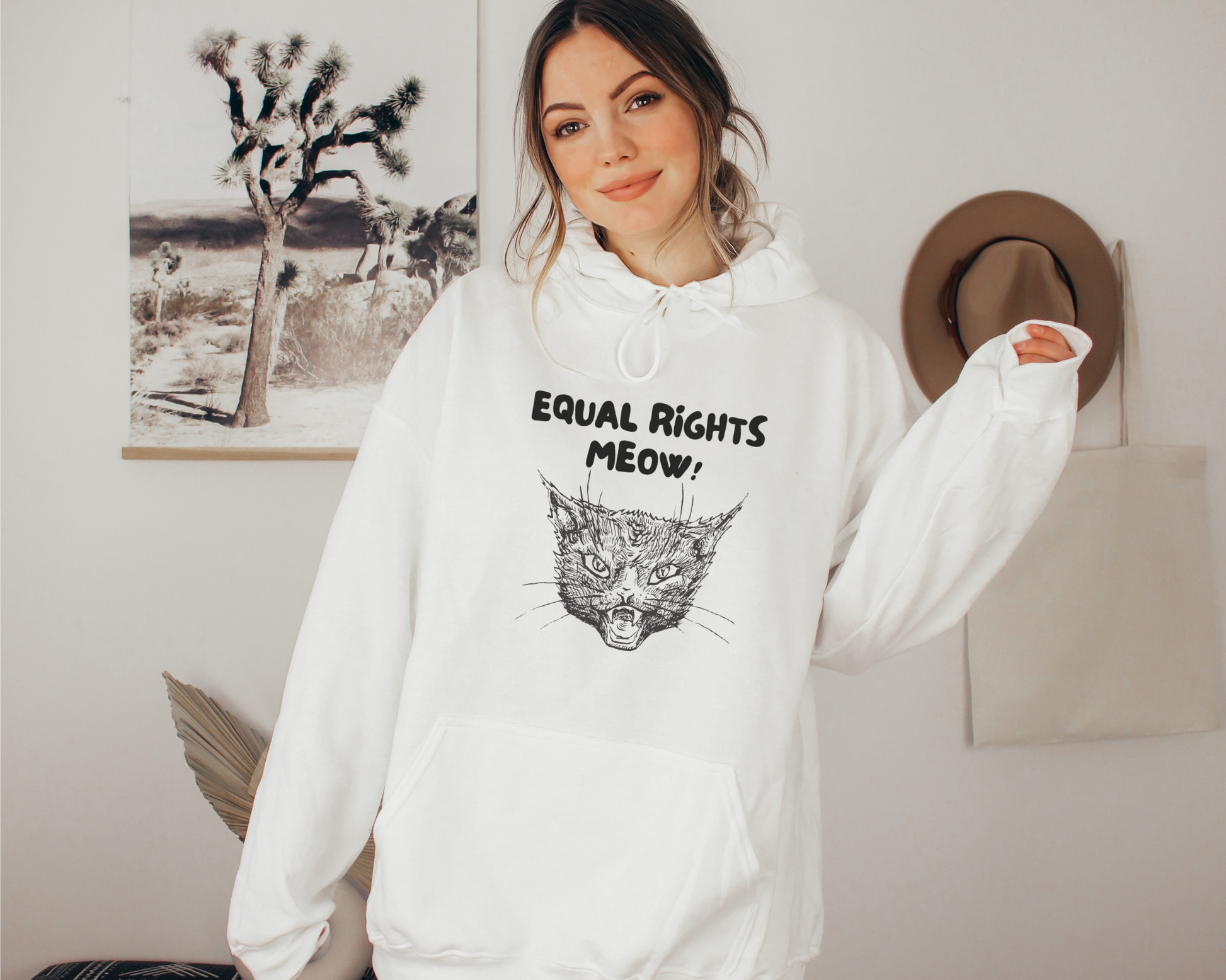 Equal Rights Meow Hoodie in White