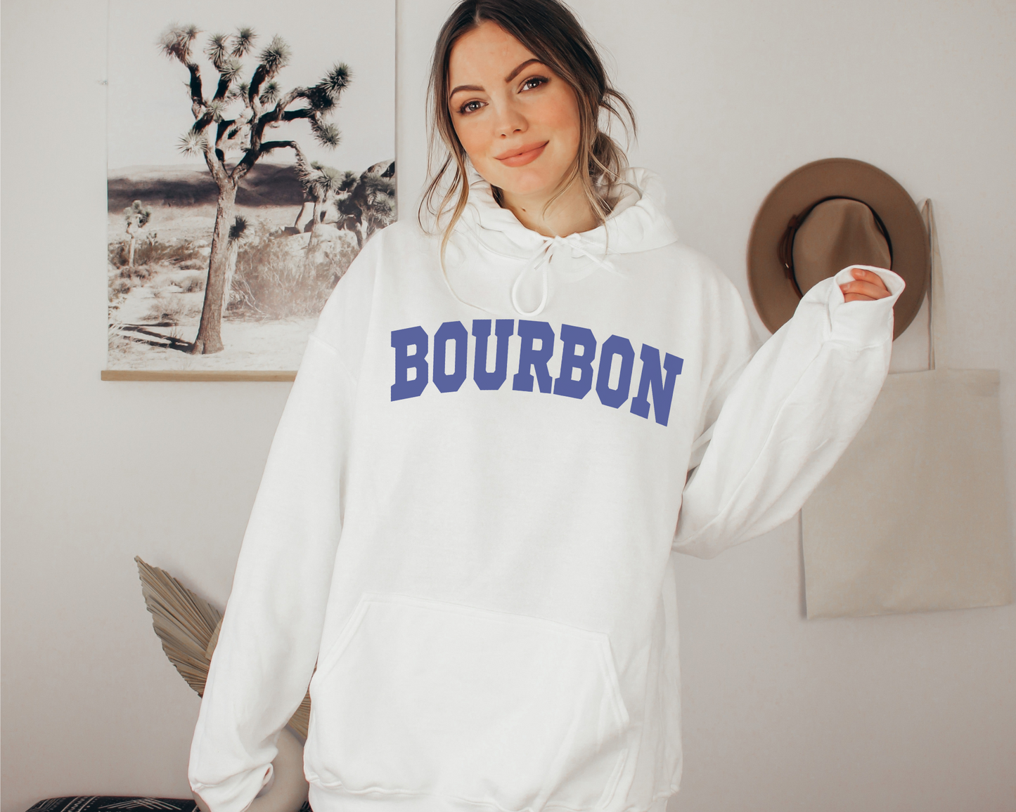 Bourbon Hoodie in White on a Female