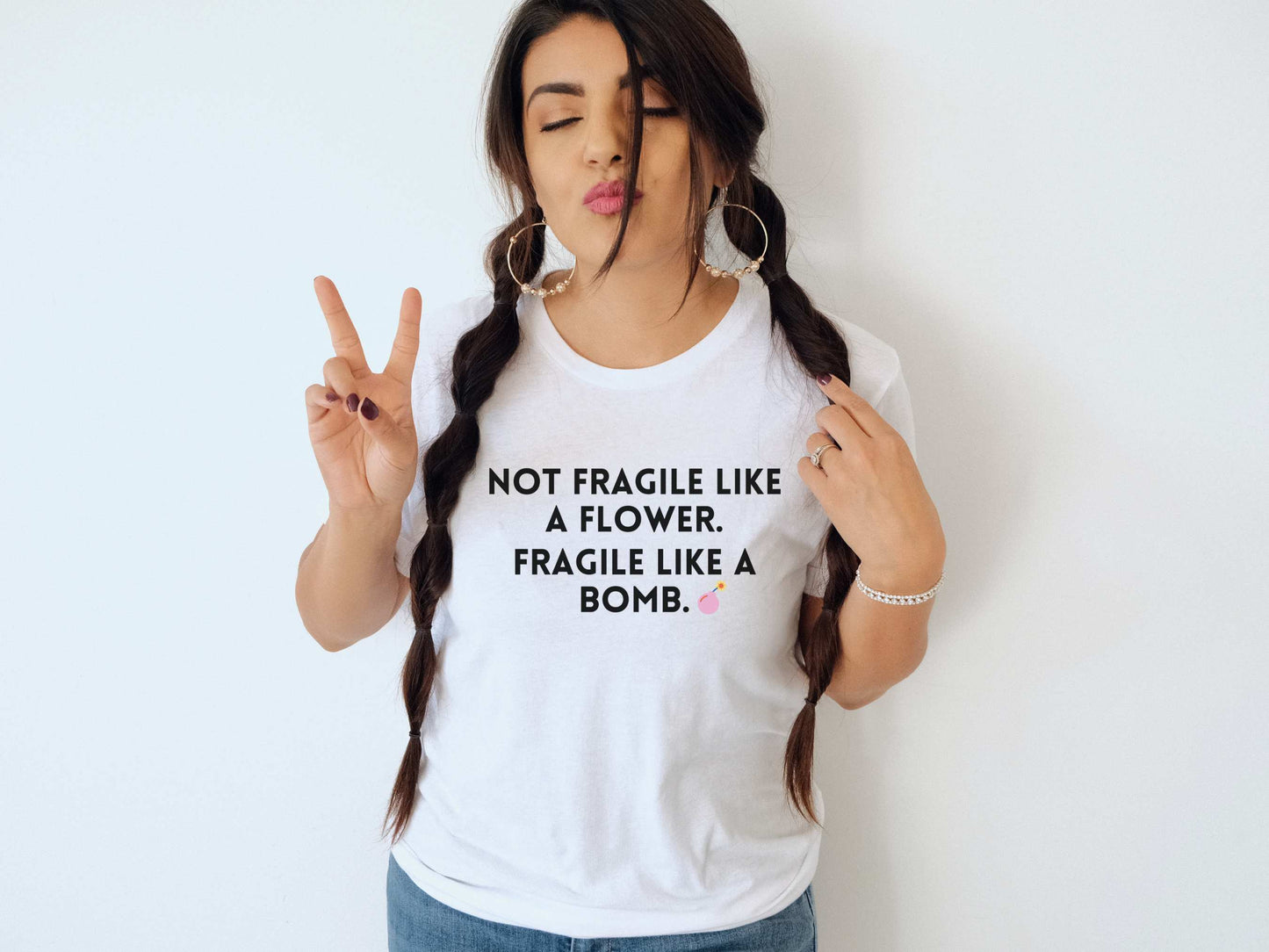 Fragile Like a Bomb Frida Kahlo T-Shirt in White